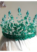 Дизайнерска кристална корона за сватба в изумрудено зелено - Emerald Queen